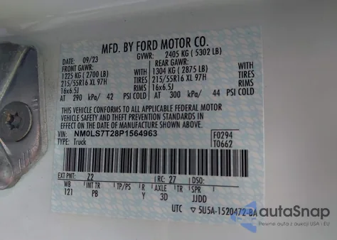 2023 Ford Transit Connect Xlt Cargo Van z USA, uszkodzony, nr VIN NM0LS7T28P1564963